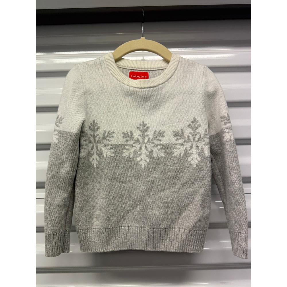 Holiday Lane Snowflake Crewneck Sweater Grey White Colorblock Winter Knit
